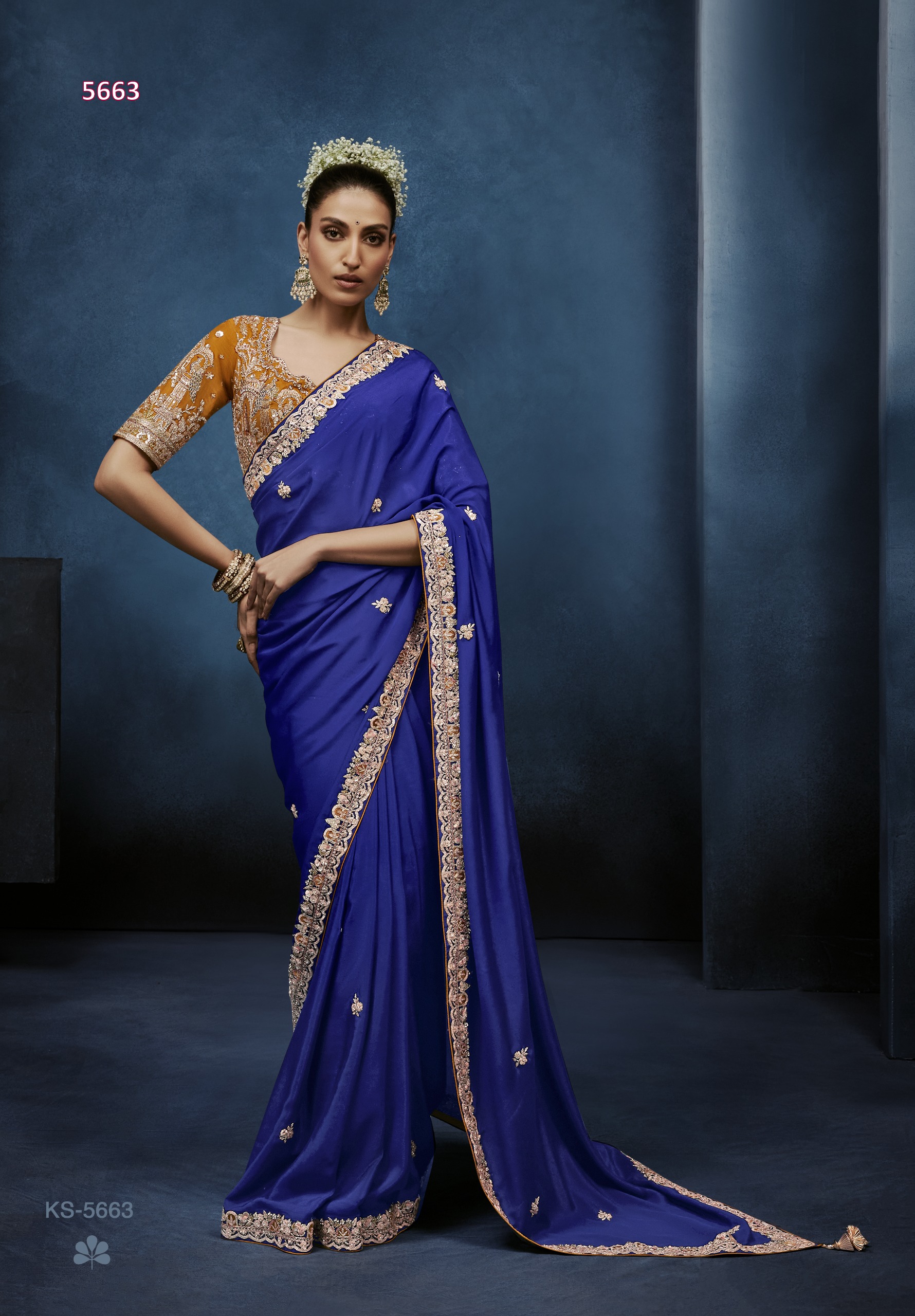 Tissue Base Saree with Rich Zardozi Embroidery and Blouse Designer Saree